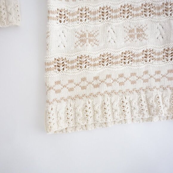 Vintage Liz Sport Cream Tan Knit Grandmacore 100% Cotton Crewneck Sweater M - Picture 7 of 10